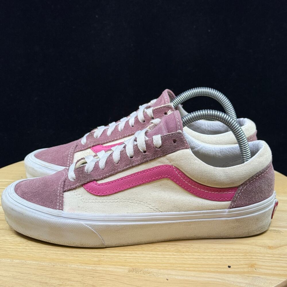 Vans Old Skool Shoes Women’s Size 8.5 White Pink Canvas Low Lace Up Skate - Picture 7 of 10